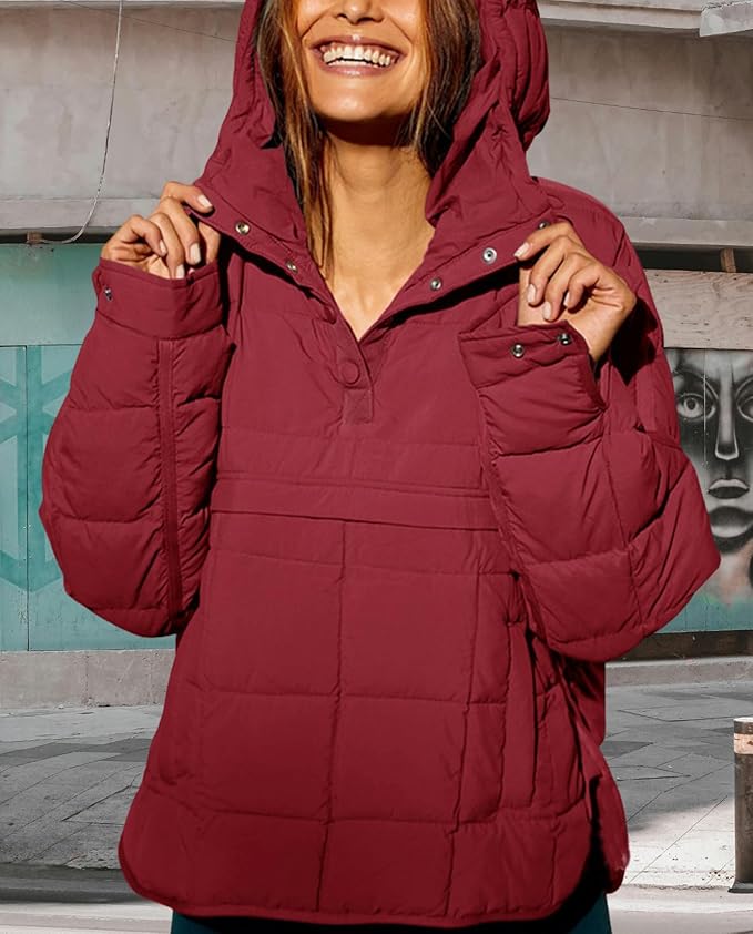 Womens Oversized Hooded Puffer Jacket Fall Winter Warm Quilted LightWeight Jacket Casual Fashion Solid Color Coat