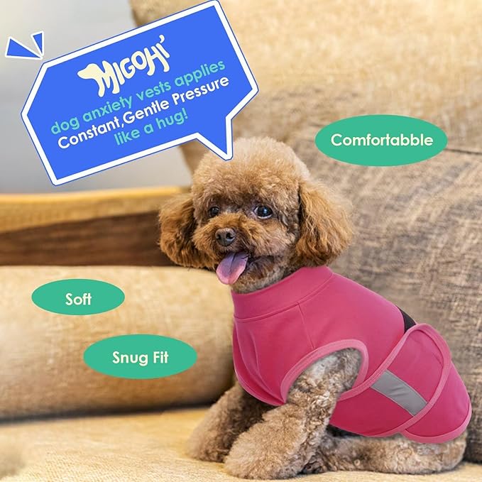 MIGOHI Dog Anxiety Relief Coat,Comfort Anxiety Vest for Dogs,Adjustable Anxiety Calming Wrap for Fireworks,Thunderstorms,Travel, Separation, Dog Anxiety Jacket for Small Dogs,L,Rosered