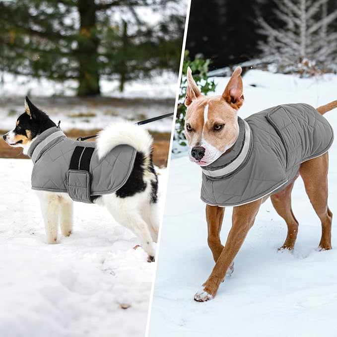 Dog Winter Coat Warm Padded Puppy Jacket Windproof Water Resistant Clothes for Small Medium Large Pets Christmas Sweater Outfit Vest(Grey, L)