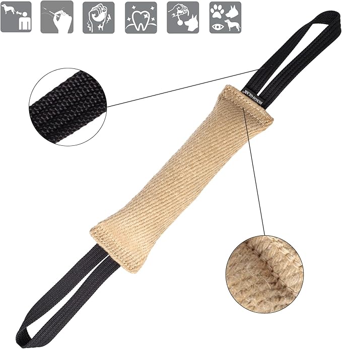 Dingo Gear, Natural Jute tug Toy for Dog Training Agility tug of war, Bumper Toy Dog bite, 2 Handles 11" S00146