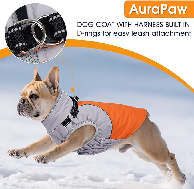 Dog Coats for Large Dogs,Winter Waterproof Jacket with Collar Built in,XXL Dog Coat for Cold Weather Warm Snow Jacket with Thermal Fleece Lining,Reflective Pet Snowsuit Large,Orange,2XL