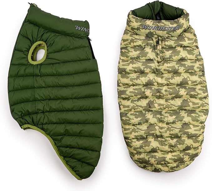 Winchester Pet Premium Reversible Dog Puffer Vest, Green, Small