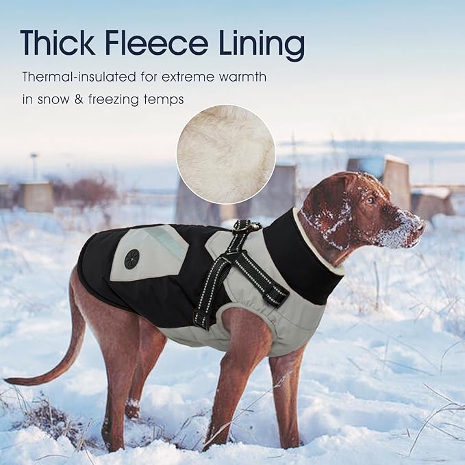 IECOii Warm Small Dog Coat Harness with D Ring - Black, Small, Zip Dog Jacket Winter Reflective, Fleece Lined Snowsuit, Pet Clothes for Yorkshire Terrier, Bichon, Shih Tzu