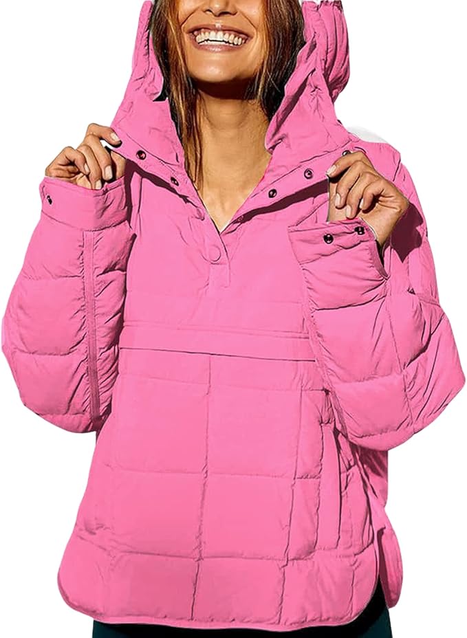Womens Oversized Hooded Puffer Jacket Fall Winter Warm Quilted LightWeight Jacket Casual Fashion Solid Color Coat