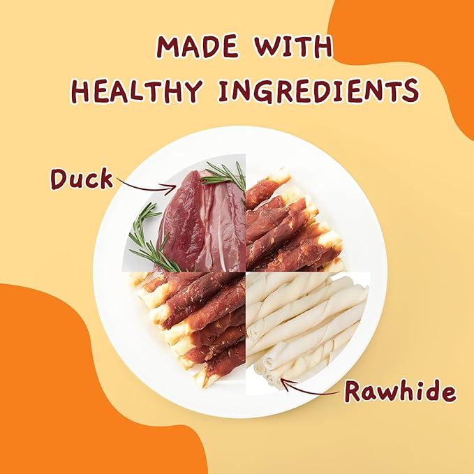 Jungle Calling Dog Treats, Duck Breast Wrapped Rawhide Sticks for Dogs, Grain-Free Natural Chewy Treats Picky Dogs, Puppy Chews Snacks,10.6 oz (Pack of 2)