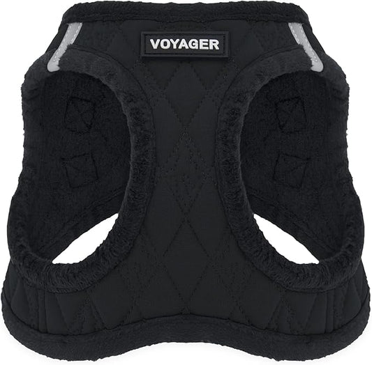 Best Pet Supplies - All Weather Mesh / Plush, Reflective, No Pull Harness for Small, Medium Dogs, Cats - Secure with Hook & Loop Fastener, Buckle, Double D-Rings - Black Plush, S