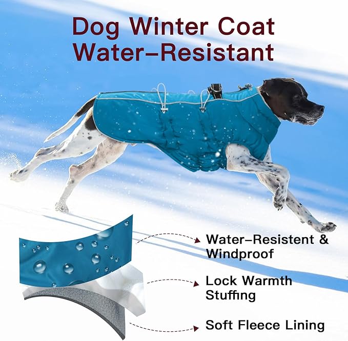Small Dog Coat - Warm Zip Up Snowsuit Dog Harness Vest, Reflective, Water-Resistant, Green