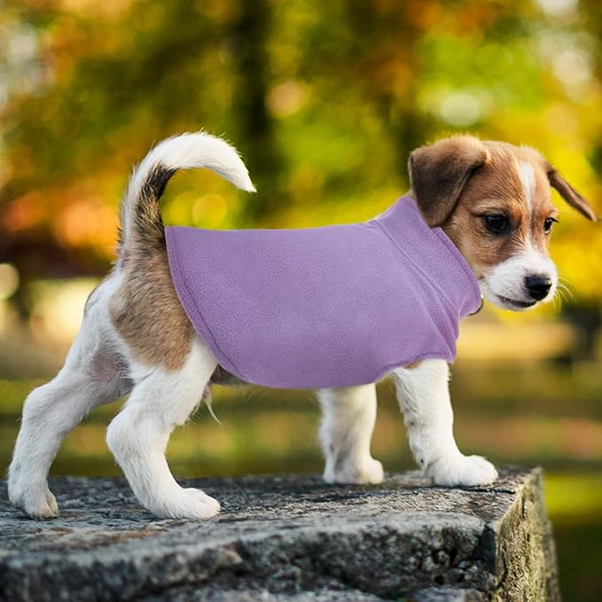 FUAMEY Dog Fleece Vest for Small Dogs,Warm Stretchy Dog Sweatshirts Pullover with Leash Hole Dogs Sweater Soft Pet Turtleneck Cozy Pet Vest Lightweight Sleeveless Purple S