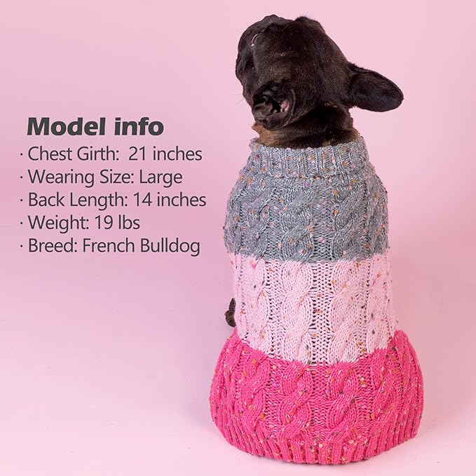KYEESE Dog Sweater Color Block with Fuzzy Thread Knitted Turtleneck Dog Knitwear with dots in a Variety of Colors for Medium Dogs Fall Winter Dogs Clothes, Pink, XL