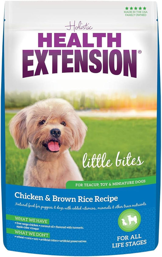 Health Extension Little Bites Dry Dog Food for Small Breeds, Chicken & Brown Rice Recipe, with Probiotics & Superfoods for Digestion & Coat Health, 4 lb bag (Pack of 1)