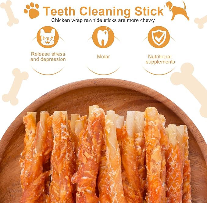 Chicken Wrapped Rawhides for Dogs Treats Puppy Training Snacks Sticks Dog Rawhide Chews All Natural Dog Treats 0.5lb