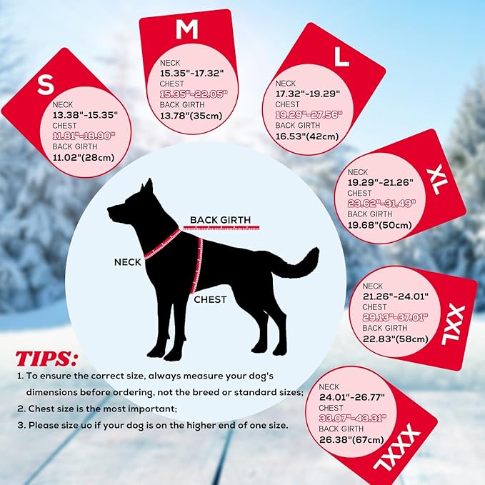 EMUST Dog Coat, Waterproof Pet Snow Jacket for Winter, Adjustable Small/Medium/Large Dog Coat/s for Winter, Red, L