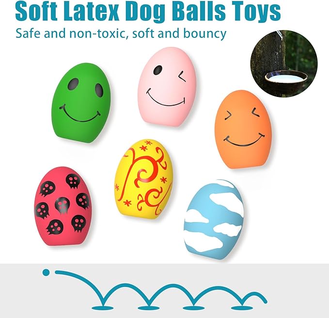 Dog Toys, Squeaky Latex Rubber Bouncy Balls, Squeaky Egg Dog Toys Balls, 6 Pack Interactive Squeak Dog Toy Set for Medium Large Breeds Dogs (6 Pack, Large)