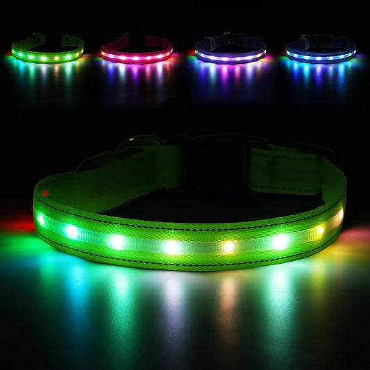 LED Dog Collar, Light Up Dog Collar, USB Rechargeable - Brightest Dog Lights for Night Walking, 6 Light Modes, Adjustable for Dog Safety(Medium, Neon Green)