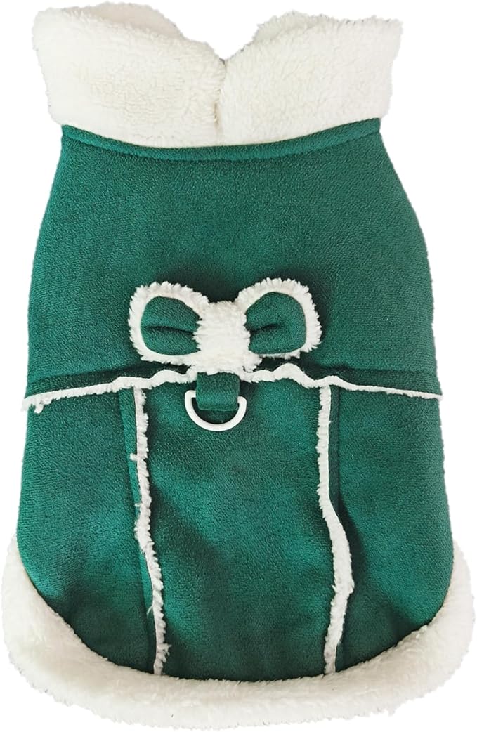 Jecikelon Bowtie Dog Cold Weather Coat Fleece Lining Warm Pet Puppy Turtleneck Dogs Winter Clothes for Small Dogs with D-Ring (Green, X-Large)
