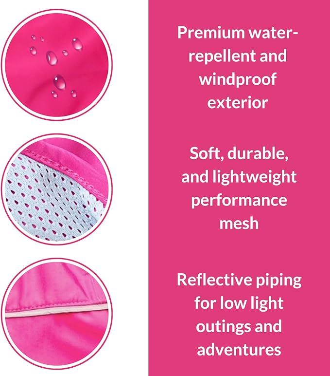 DJANGO Dog Jacket & Raincoat – Lightweight Water-Resistant Coat for Small, Medium & Long Dogs Like Dachshunds – Reflective, Adjustable Fit, Harness-Compatible & Easy-Access Harness Hole - Pink, Medium