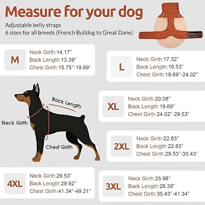 ASENKU Warm Dog Coat, Waterproof Dog Jackets for Large Dogs with Reflective Fleece Vest Turtleneck with Button,Windproof Cold Weather Coats for Small Medium Large Dogs, Red Brown, 4XL