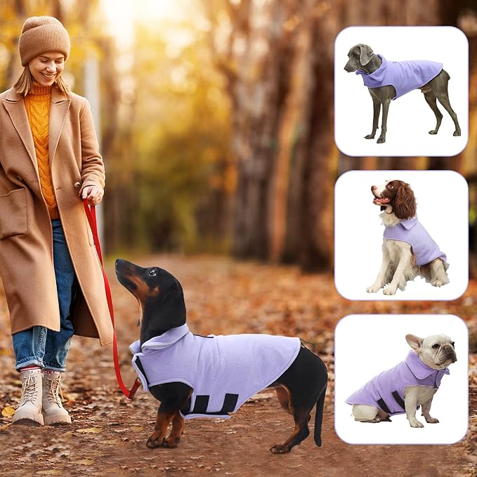 Fleece Dog Coat Winter Pet Jacket Reflective for Cold Weather for Large Medium Small Dogs(Purple,M)