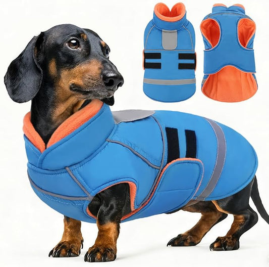 SUNFURA Small Dog Coat, Warm Dog Winter Coat, Adjustable Pet Jacket with Leash Hole, Waterproof Pet Snow Jacket Puppy Sweater Coats, Turquoise XS