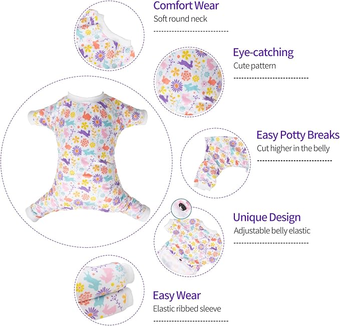 CuteBone Small Dogs Outfit Soft Puppy Onesies Pjs Dog Easter Rabbit Pajamas Pet Coat Cat Apparel Comfy Doggie Jumpsuit Bodysuit for All Seasons P276XS