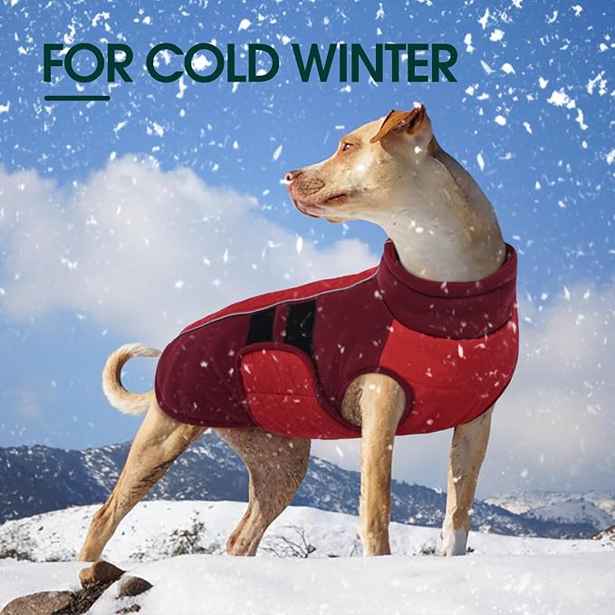 Kuoser XXXL Dog Coat, Dog Jackets for Large Dogs, Reflective Pet Winter Coat Cold Weather Coats, Doggie Snow Jacket Warm Apparel Clothes for Great Dane, Red XXXL