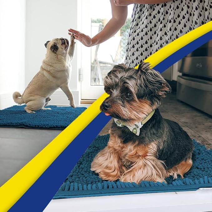 Muddy Mat® AS-SEEN-ON-TV Highly Absorbent Microfiber Door Mat and Pet Rug, Non Slip Thick Washable Area and Bath Mat Soft Chenille for Kitchen Bedroom Indoor and Outdoor - Atlantic Blue XXL 60"X48"