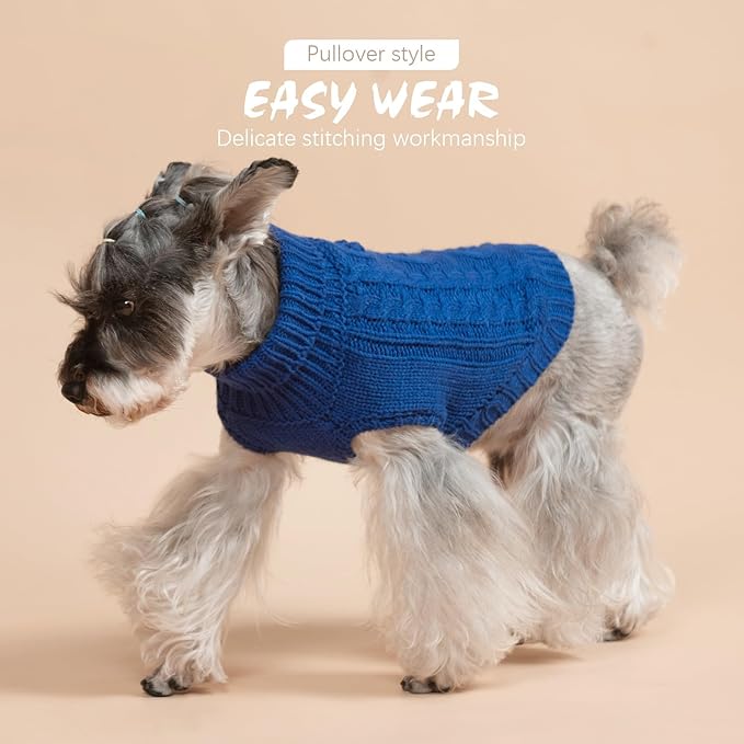 BINGPET Thermal Knitted Dog Sweater for Small Medium Large Dogs,Winter Dog Cat Coat Warm Sweartershirts Outfits,Classic Cable Knit Turtleneck Pullover Dog Jumper Coat Warm Sweartershirts(Blue,SM)