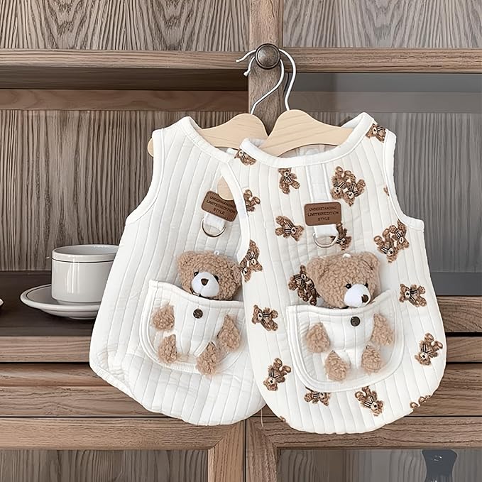 Cute Pet Apparel Plush Bear Pattern Cartoon Dog Clothes All Season Sleeveless Puppy Kitten Pullover Soft Skin-Friendly (White1, S (2.2-4.4lbs))
