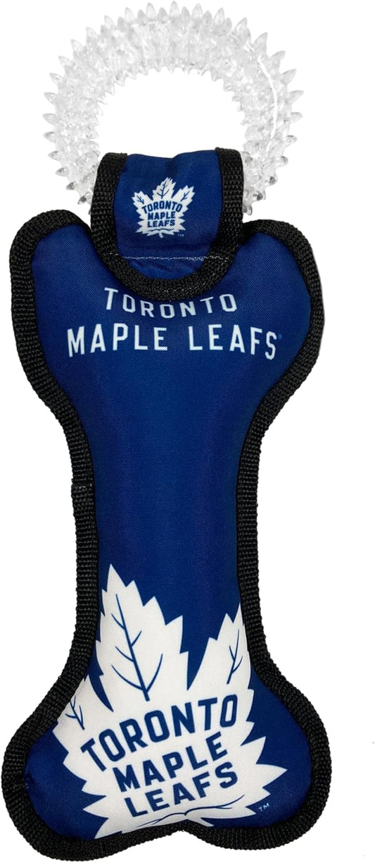 Pets First NHL Toronto Maple Leafs Dog Bone Squeak Toy with Cleaning Teething Ring
