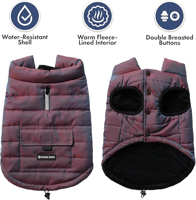 Spark Paws Dog Winter Jacket, Water-Resistant Coat, Warm Reflective Windproof Fleece-Interior, for Medium and Large Dogs - Cosmic - M