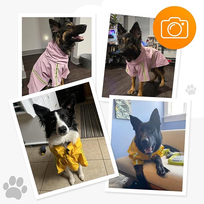 Dog Raincoat, Waterproof Windproof Dog Rain Jacket Adjustable, Rain Coat with Leash Hole, Reflective Strap Raincoat Poncho for Small Medium Large Dogs Outdoor (Reflection-Yellow, X-Large)