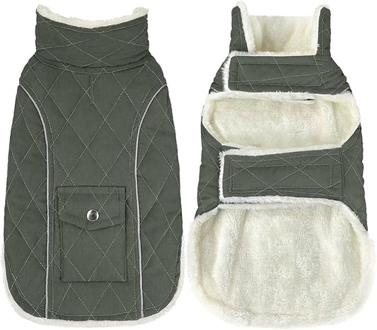 Malier Dog Winter Coat, Windproof Dog Cold Weather Coats with Real Pocket, Winter Extra Warm Pet Coat Fleece Jacket Reflective Clothes for Small Medium Large Dogs and Puppy (Green, X-Large)