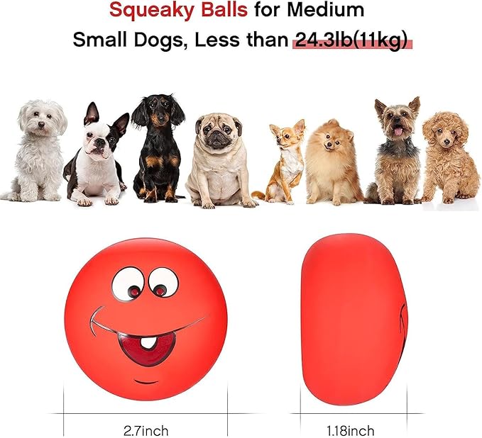 Squeaky Dog Toys Latex Rubber Soft Dog Squeaky Toys Squeaky Chewing Teething Fetching Dog Balls Puppy Toys Gifts for Pets Medium Small Dogs Cat 6Pcs/Set