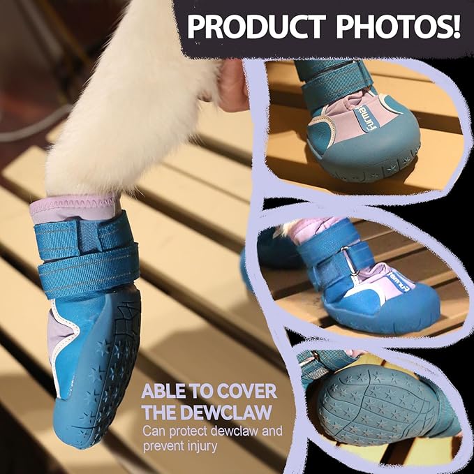 Dog Shoes for Large Small Medium Dogs,Dog Booties for Indoor Hardfloors Anti-Slip,Reflective Strip Waterproof Dog Boots & Paw Protectors for Outdoor Walking Hot Pavement,Winter Snow (Purple-1)