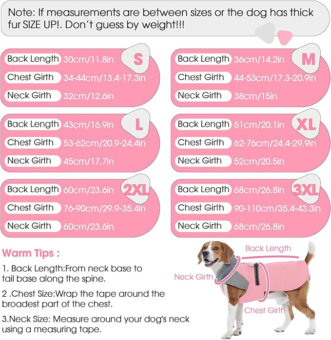 Nanaki Dog Coat Jacket for Large Dogs Winter Waterproof, Warm Fleece Lining Furry Collar Large Dog Jacket with Leash Hole, Reflective Cold Weather Pet Jacket Outdoor Walking Hunting,Easy On Pink 3XL