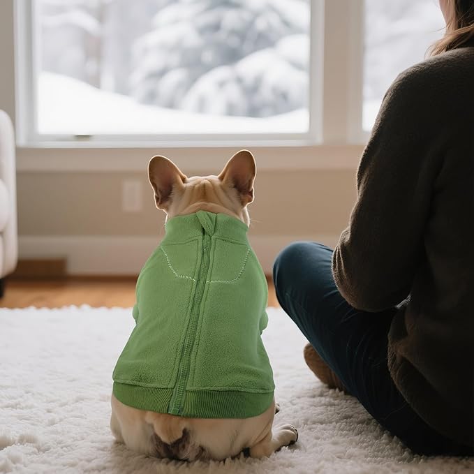 BRKURLEG Dog Sweater Dogs Warm Soft Fleece Sweaters, Turtleneck Sweatshirt for Small Medium Large Dogs, Dog Winter Coat, French Bulldog Pullover Jacket with Sleeve, Cold Weather Coat (Green, XL)