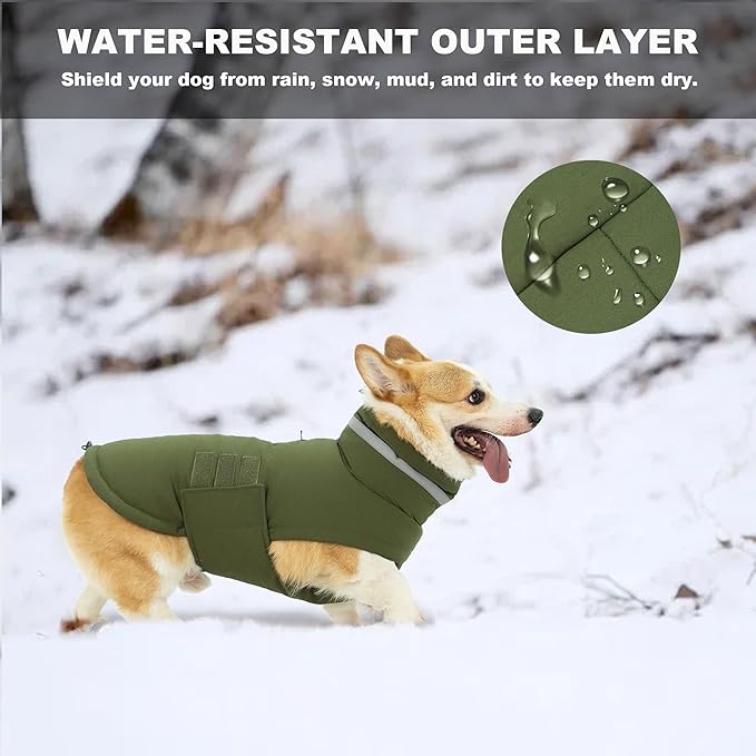 Dog Coat, Waterproof Winter Jacket, Warm Windproof Jacket, Reflective Adjustable Turtleneck Coats for Medium Dogs with Hook & Loop - Green - M