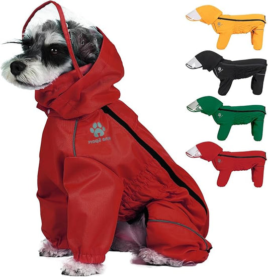 PINA Dog Raincoat - Waterproof Jacket with Hood, Lightweight Dog Rain Coat, Poncho with Reflective Strap and Pocket for Wet Weather, Full Wrap Design for Full Protection