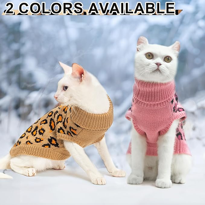 Mihachi Winter Warm Cat Sweater Turtleneck Puppy Pets Sweater Knit Vest Fashion Leopard for Cats Puppy Small Animals Brown Medium