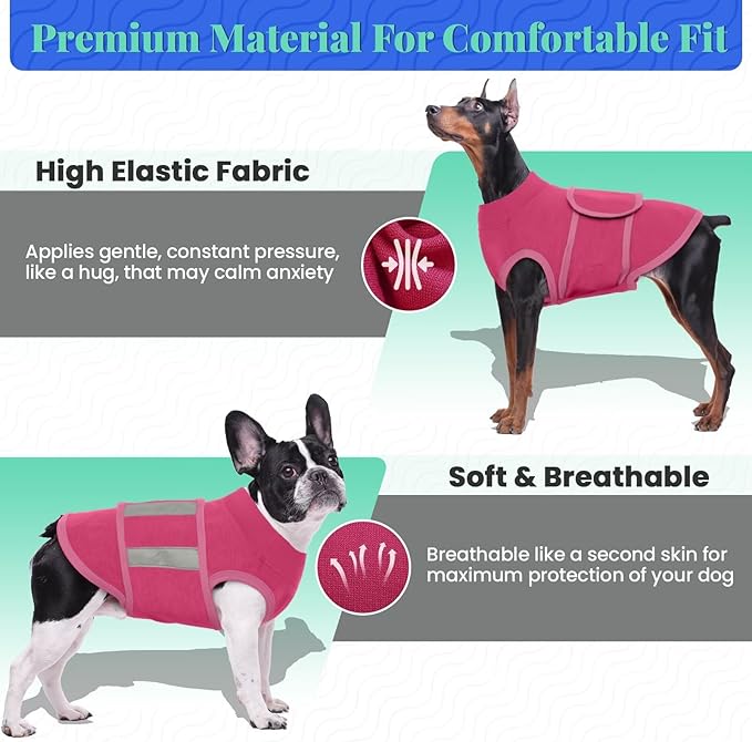 MIGOHI Dog Anxiety Relief Coat,Comfort Anxiety Vest for Dogs,Adjustable Anxiety Calming Wrap for Fireworks,Thunderstorms,Travel, Separation, Dog Anxiety Jacket for Small Dogs,M,Rosered