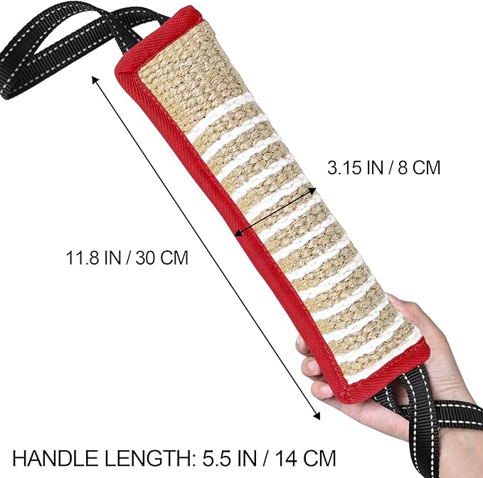 ToLanbbt Dog Tug Toy Bite Jute Pillow Pull Toy with 2 Strong Handles Perfect for Tug of War, Puppy Interactive Play, Tear Resistant Bite Training for Small Medium Large Dogs (Red-Line)