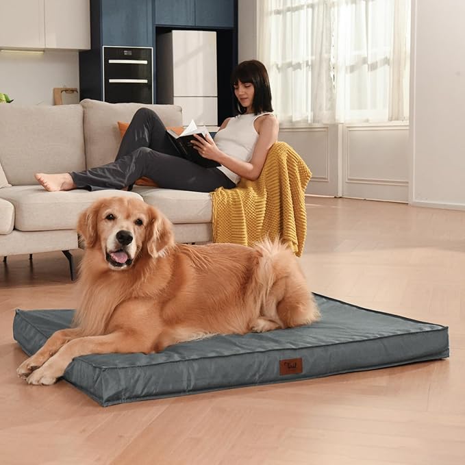 Outdoor Orthopedic Dog Bed for Medium Dogs & Cats, Waterproof Flat Pet Mat with Egg Crate Foam & Washable Removable Oxford Cover, 30x20 Inch, Grey