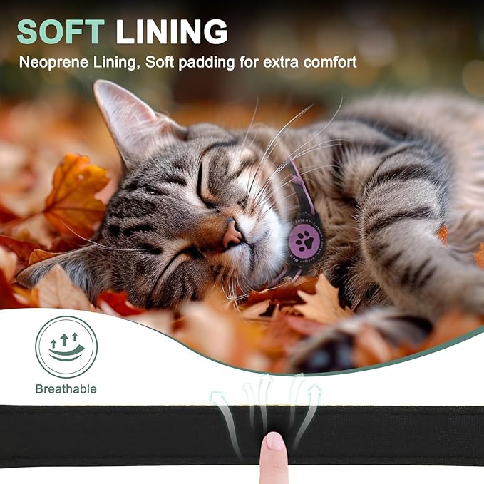 Airtag Cat Collar Breakaway, Reflective Cat Collar with AirTag Holder and Bell, Compatible with Apple Air Tag, Comfortable Padding, Adjustable, Durable (Purple, XS)