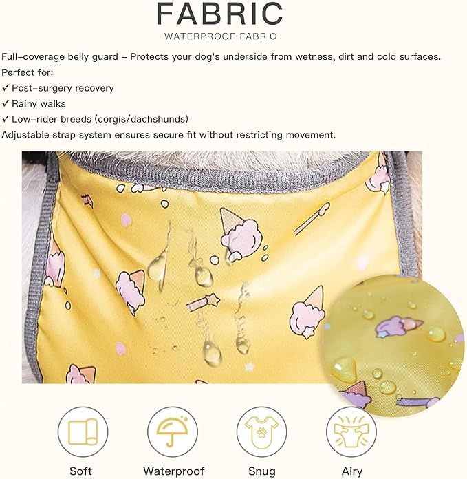 Waterproof Belly Shield for Corgis & Dachshunds – Adjustable underbelly Protector. Male/Female Designs. Stays Dry in rain, mud & Grass. Ideal for Sensitive Skin (Blue - Female, XS)