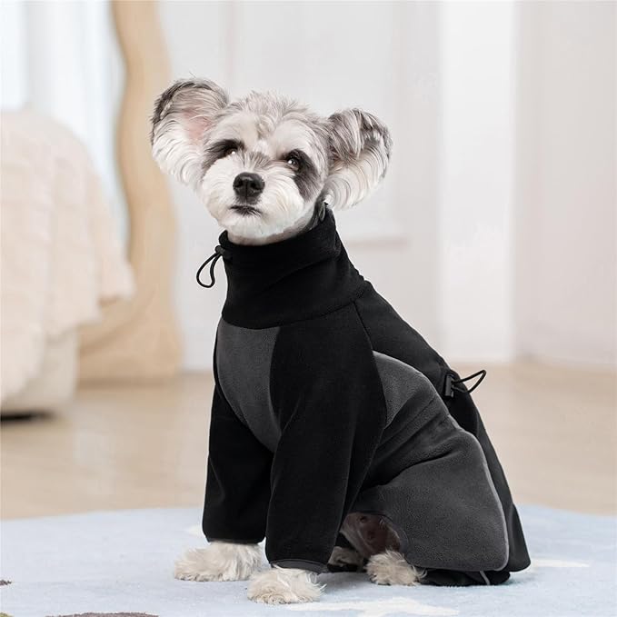 Fleece Dog Coat for Small Medium Dog,Pullover Pajamas Jumpsuit Bodysuit Puppy Coats with Legs, Pet Windproof Warm Cold Weather Jacket Full Body Vest Cozy Snowsuit Outfit Clothes (Black, XL)