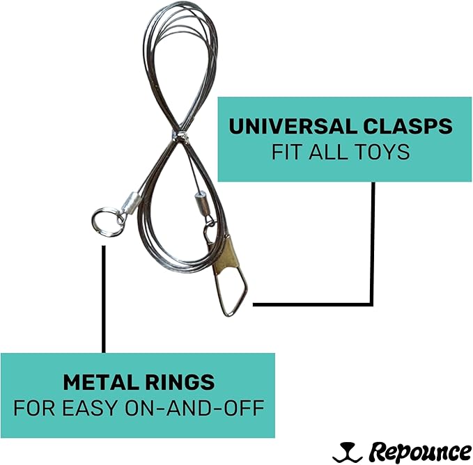 Replacement Strings for Cat Wand Toy - 3-Pieces - Chew-Proof Metal Wire and 2 Durable Paracord Strings - Heavy Chewers Pack Cat Wand Toy Refill Strings with Universal Clasps for All Lures