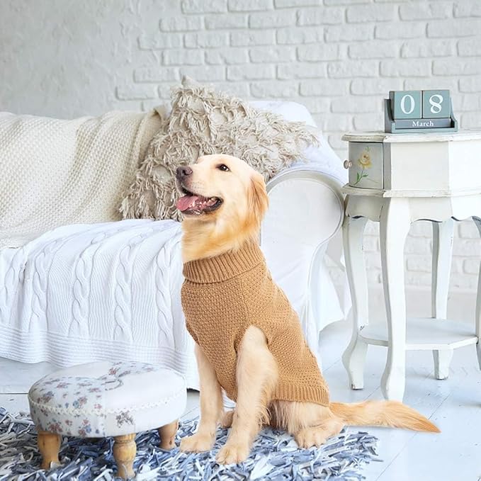 Mihachi Turtleneck Dog Sweater - Winter Coat Apparel Classic Cable Knit Clothes with Leash Hole for Cold Weather, Ideal Gift for Pet in New Year