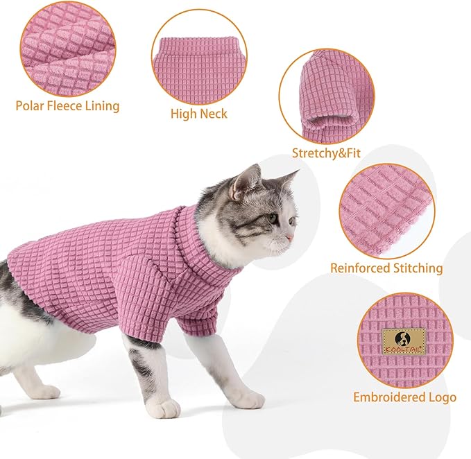 KOOLTAIL Cat Sweater for Sphynx - Soft Fleece Sweaters for Cats Only, Elastic Pet Clothes with Sleeves, Thick Winter Warm Cold Weather Apparel for Hairless Cat, Puppy Pajamas for Small Dogs, Pink S