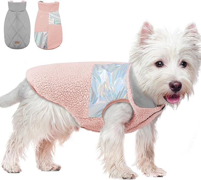 EMUST Dog Feece Jacket, Soft Dog Vest Warm Cold Weather Coats for Small Medium Dogs Boy or Girl for Fall Winter, Pink, L