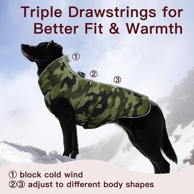 Medium Dog Coat Dog Winter Jacket,Warm Zip Up Snowsuit Dog Harness Vest Reflective Water-Resistant Dog Coat Dog Snow Jacket for Medium Dogs Jack Russell, Mini Schnauzer, Camouflage